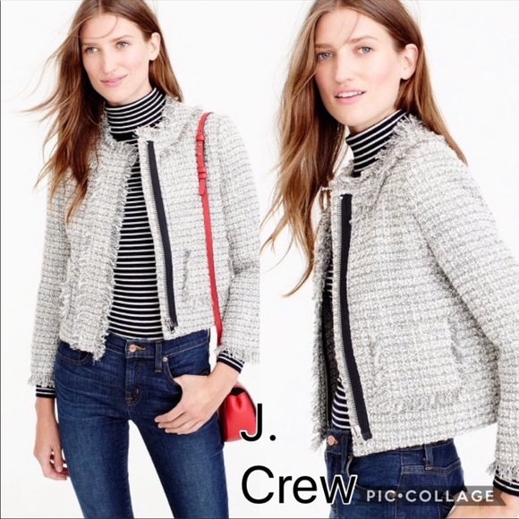J. Crew Lady Jacket in Metallic Tweed Fringe Trim Blazer Size 6 - Picture 2 of 13